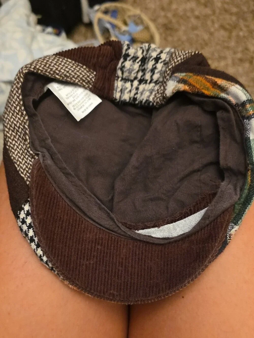 infant Multicolor Patchwork Flat Cap - Brown & Green